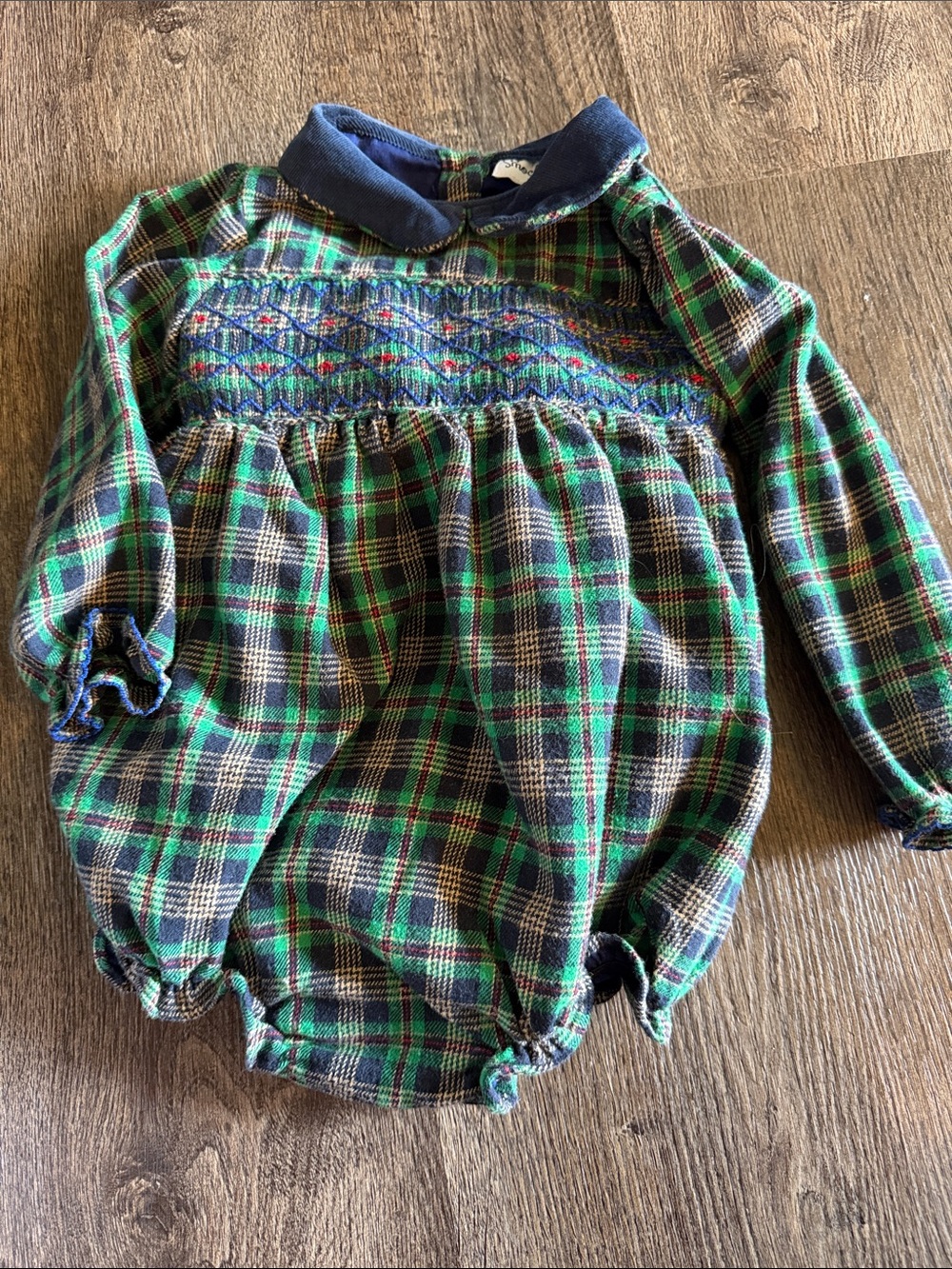 Classic Plaid Smocked Baby One-Piece Bubble plaid Christmas  - Green/Navy